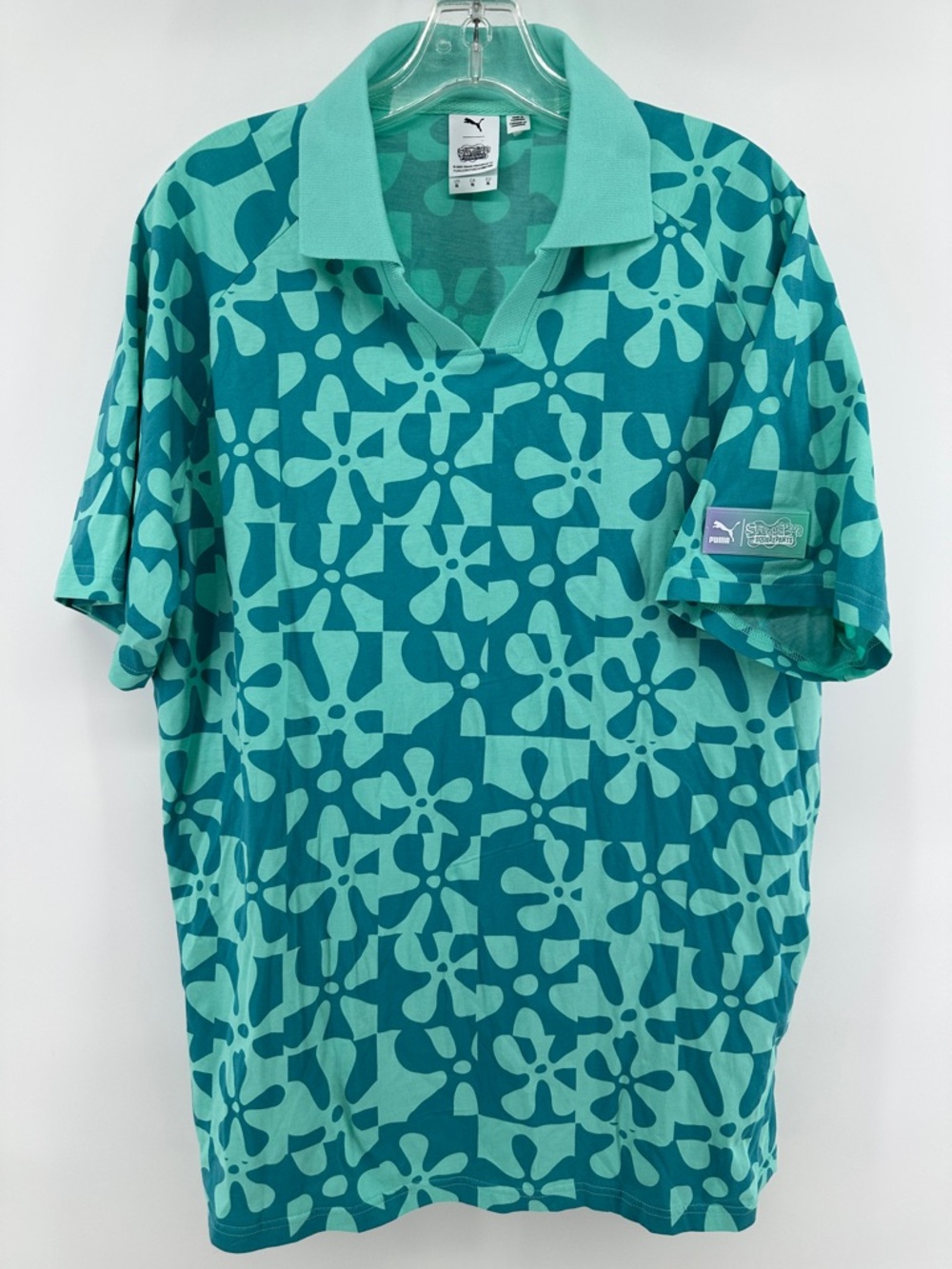 Puma Spongebob SquarePants Bikini Bottom Teal & Aqua Geometric Polo Men’s XL